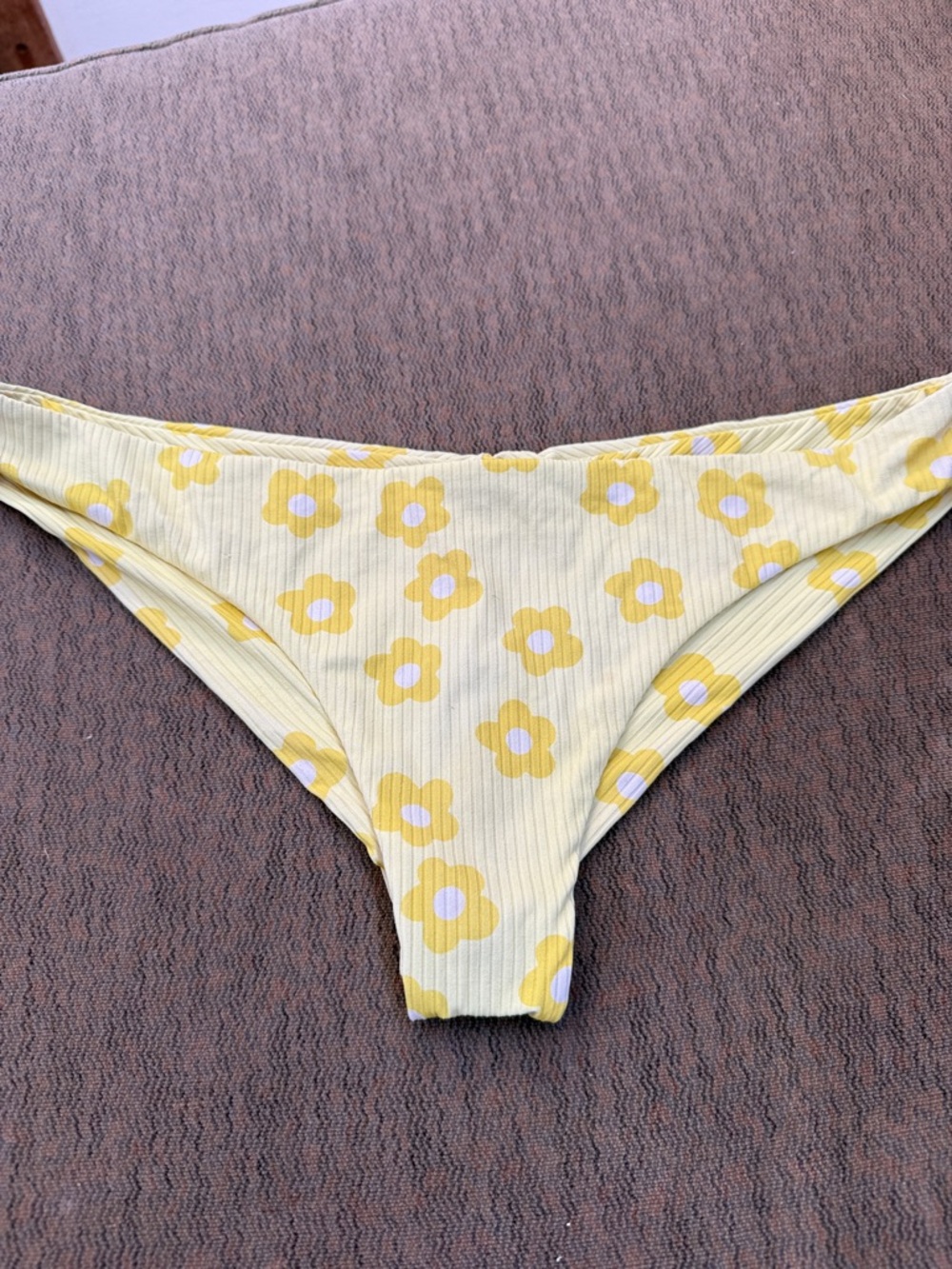 Yellow Floral Ribbed Bikini Bottoms